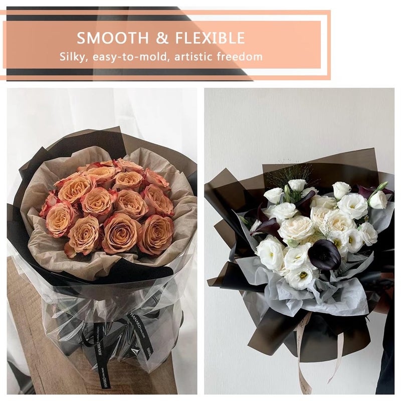 BBJ WRAPS Black Flower Wrapping Paper, Waterproof Floral Wrapping Paper, Korean Floral Paper Bouquet Wrapping Paper Florist Supplies, Multi Colors 20 Counts (Black) - Image 5